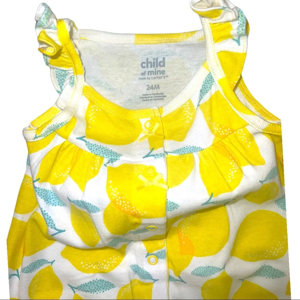 Childrens Yellow Lemon Print One-Piece Romper